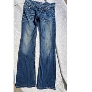 BKE Stella Bootcut stretch denim jeans, distressed pockets, women's 26R